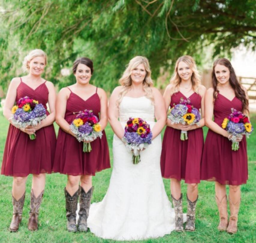 Country bridesmaid dresses on sale with cowboy boots