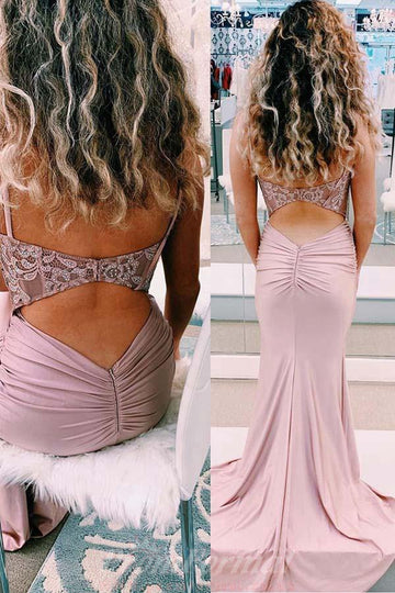 Sexy Straps Mermaid Pearl Pink Evening Formal Dress JTA1351