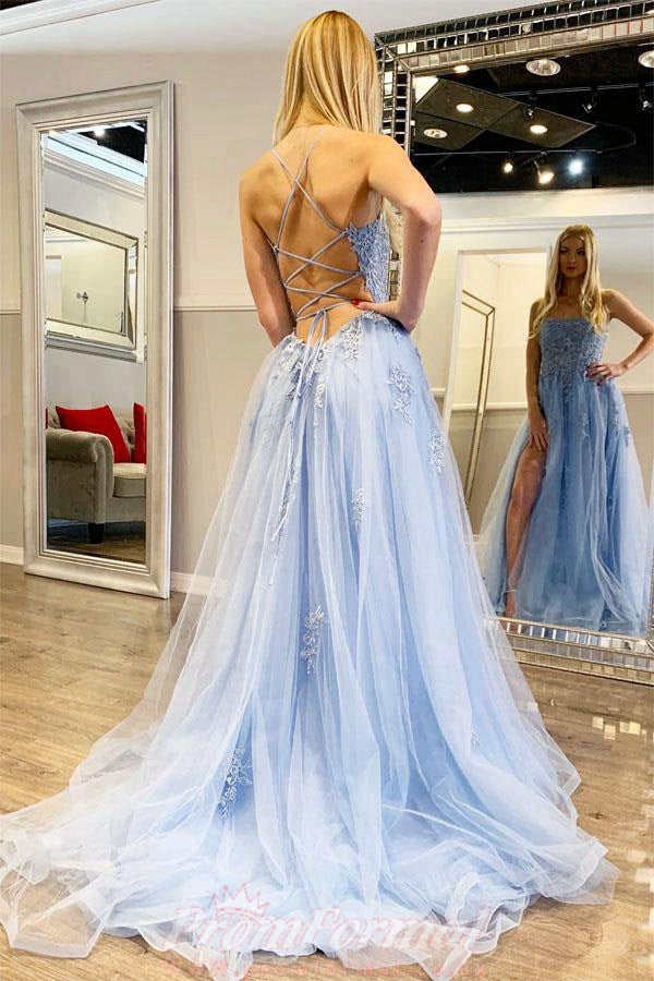 Baby blue hotsell strapless prom dress