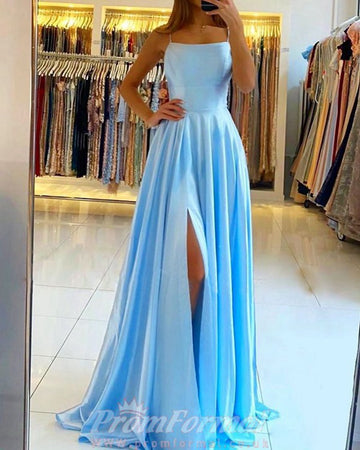 Light Blue Satin Long Prom Dress With Split JTA2291