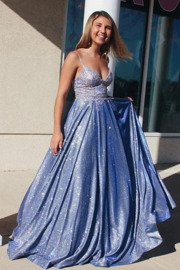 A Line Light Blue Appliqued Prom Dress JTA2381