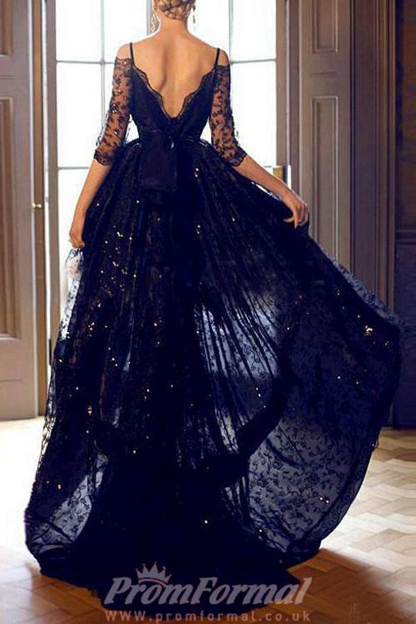 Navy lace best sale ball gown