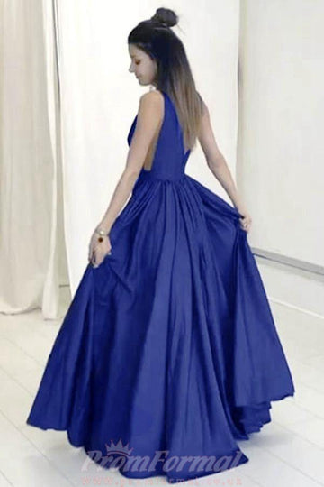 A Line V Neck  Royal Blue Prom Dress with Ruched JTA3921