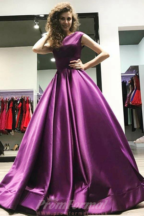 Lilac satin cheap prom dress