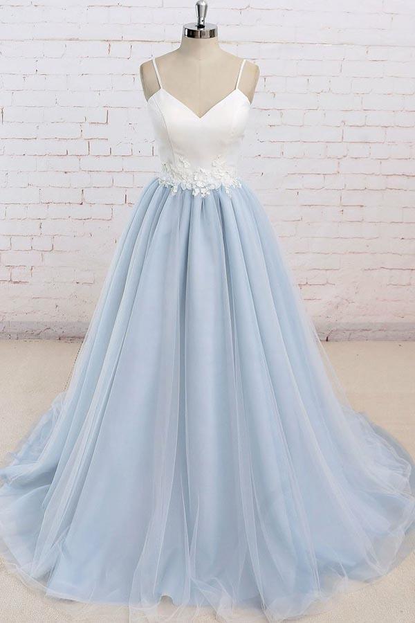 Light blue outlet tulle bridesmaid dress