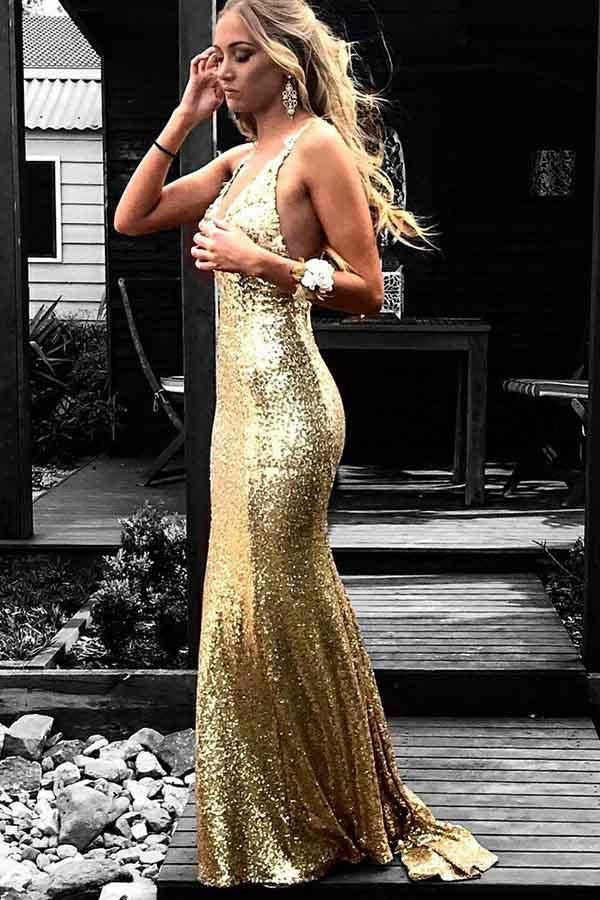 Simple gold deals prom dress