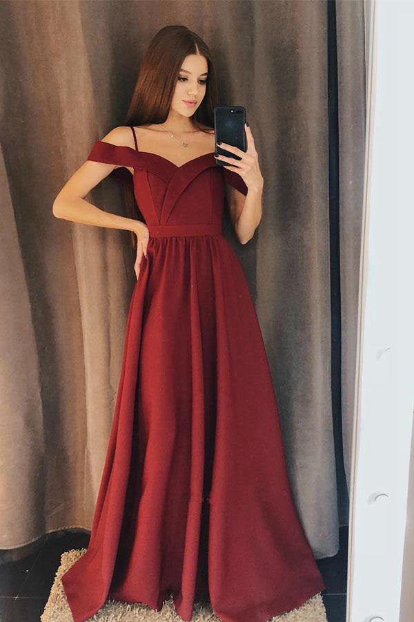 Long burgundy off the shoulder outlet dress