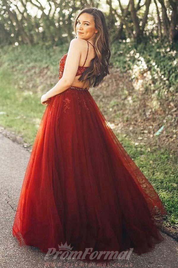 Two piece spaghetti on sale strap prom dress