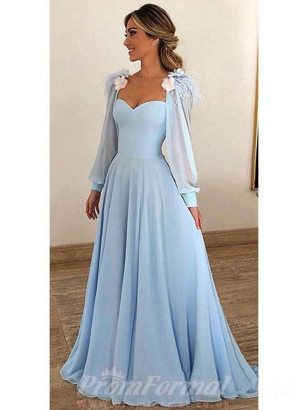 Blue long sleeve evening hot sale dress