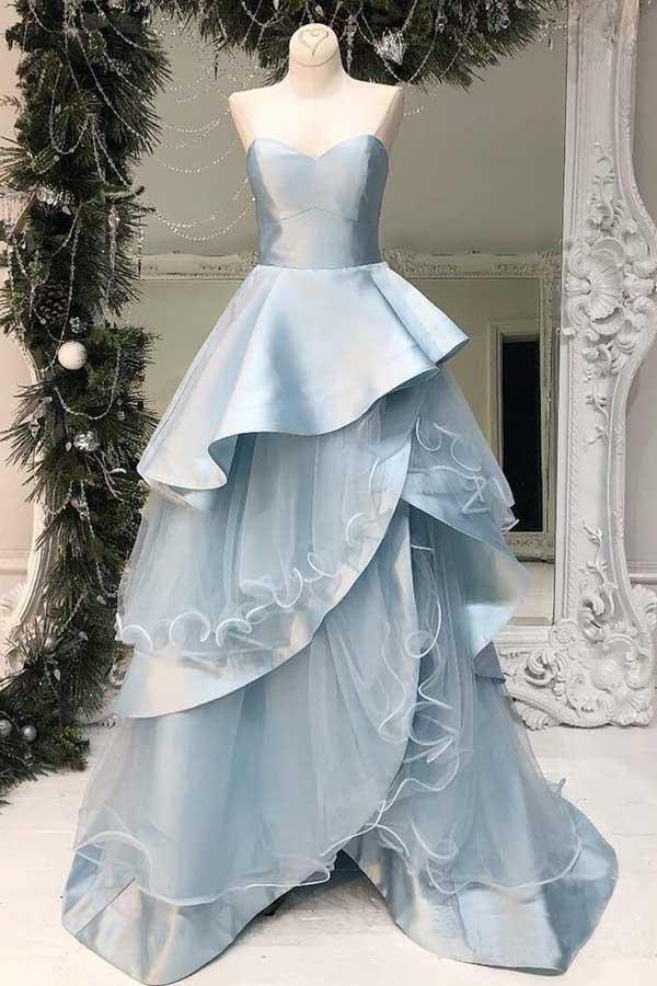 Light Blue Multi-Layer Ruffle Prom Dress JTA8081