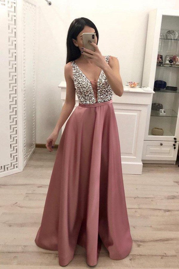 Rose gold hotsell satin prom dress