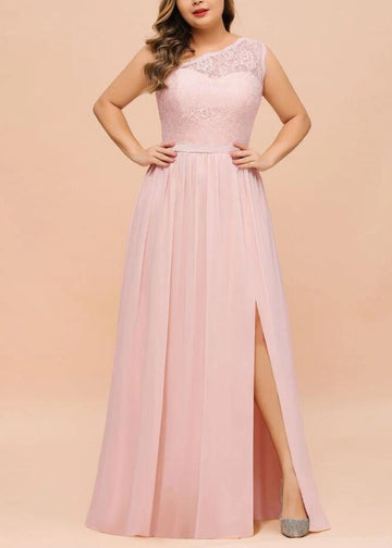 PPBD063 Pink One Shoulder Plus Size Bridesmaid Dress