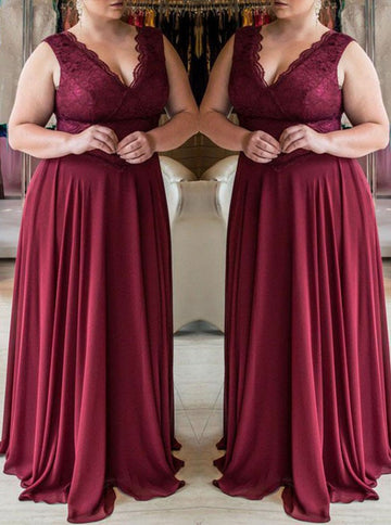 Burgundy V-neck Plus Size Bridesmaid Dress PSD113