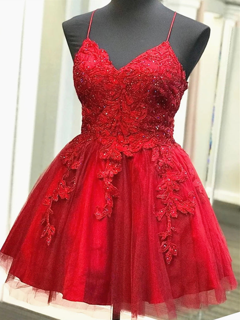 Red Lace Short Junior Homecoming Dress REAL014