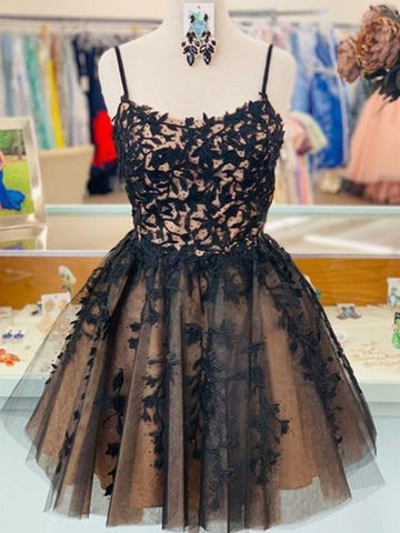 Short Black Straps Lace Teen Prom Dress REAL030