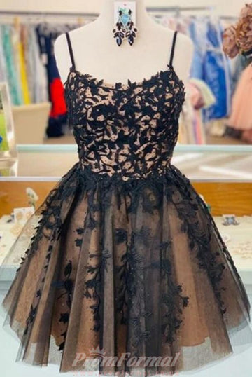 Short Black Straps Lace Teen Prom Dress REAL030