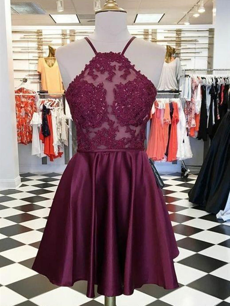 Burgundy Junior Lace Formal Homecoming Dress REAL037