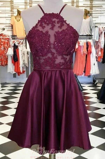 Burgundy Junior Lace Formal Homecoming Dress REAL037