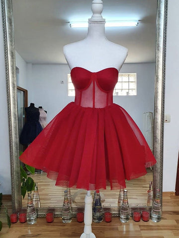 Sweetheart Teen Short Red Prom Dress REAL038