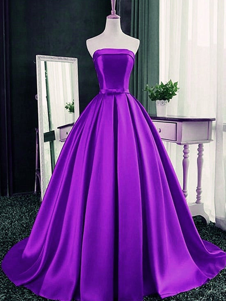 Purple Long Satin Prom Dress REALS044