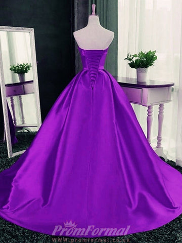 Purple Long Satin Prom Dress REALS044