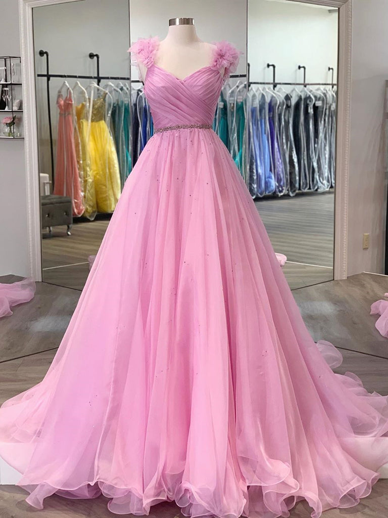 Princess Pink Floral Long Prom Dress REALS105