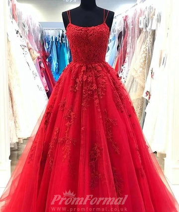 Princess Straps Red Lace Prom Dress REALS112