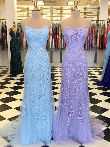 Purple Blue Mermaid Lace Prom Dress REALS132