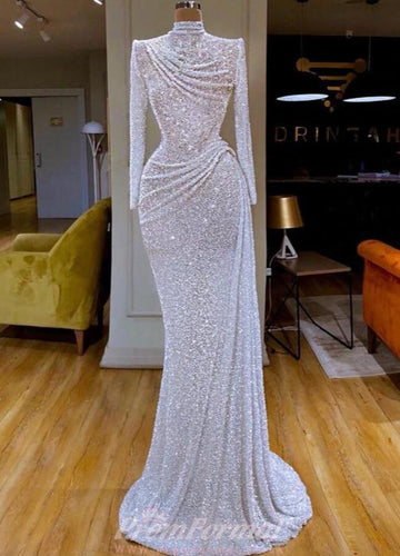 Sparkle White Sequin Long Sleeve Evening Dress REALS185