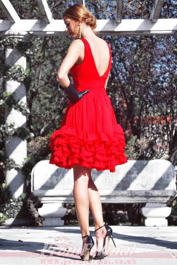 Red Juniors V Neck Short Prom Dress SHORT010