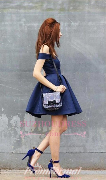 Navy Blue Off The Shoulder Teen Short Prom Dress SHORT022