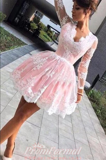 Pink Long Sleeve Junior Short Prom Dress SHORT023