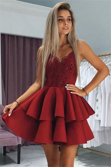 Burgundy Straps Junior Short Prom Dress SHORT030