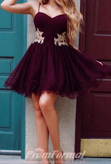 Dark Burgundy Straps Teen Short Prom Dress SHORT042