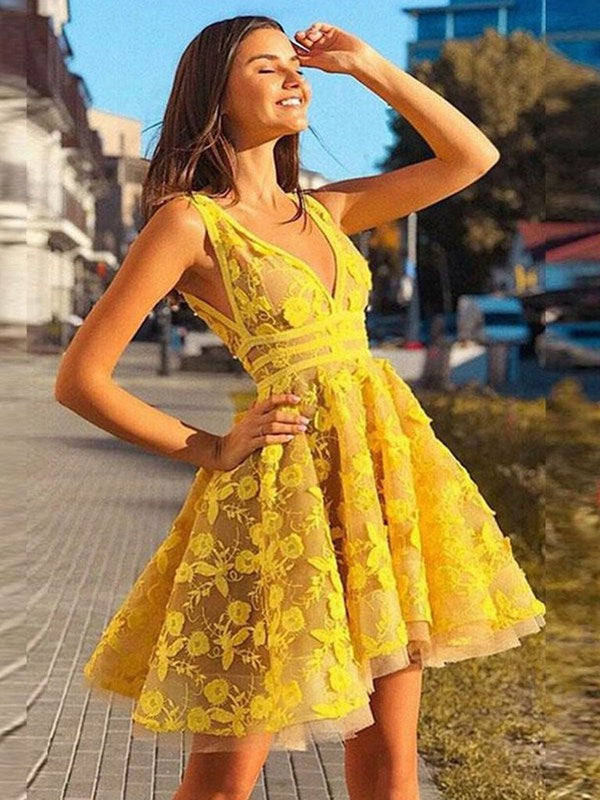 Yellow prom dresses store short