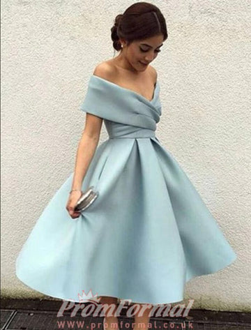 Light Blue Off The Shoulder Tea Length Prom Dress SHORT060