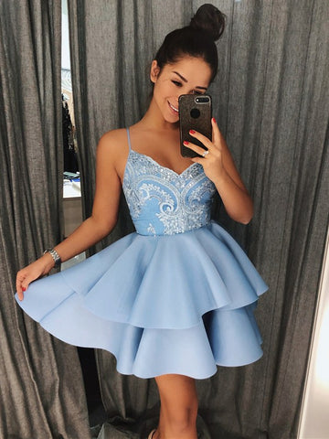 Blue Straps Short Juniors Prom Dress SHORT074