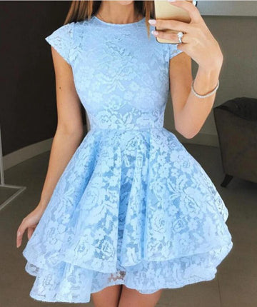 Blue Burgundy Short Juniors Lace Prom Dress SHORT077