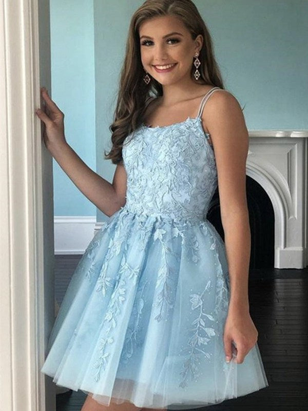 Short Blue Lace Junior Prom Dress SHORT097