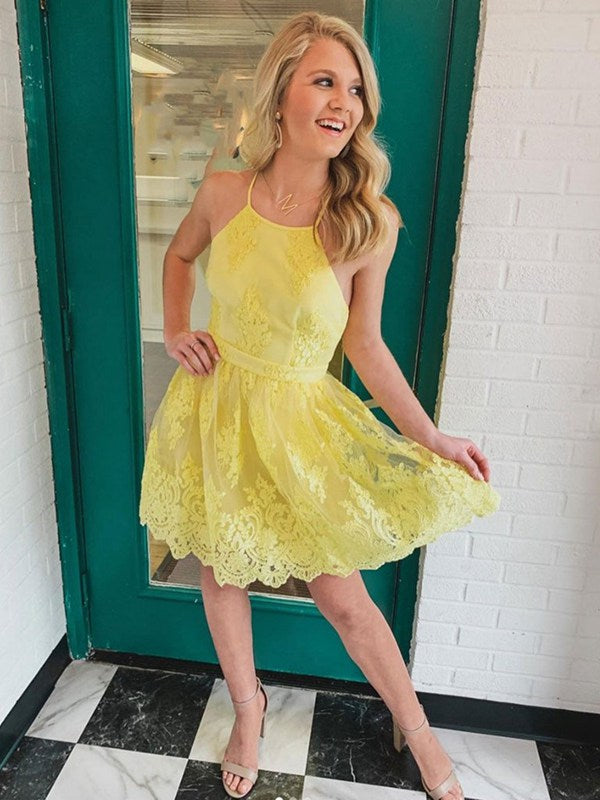 Short yellow homecoming on sale dresses