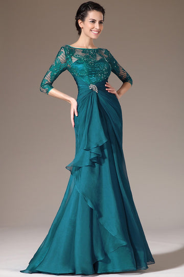 Ink Blue Lace Trumpet/Mermaid 3/4 Sleeve Bridesmaid Mother Formal Dress(BDJT1331)