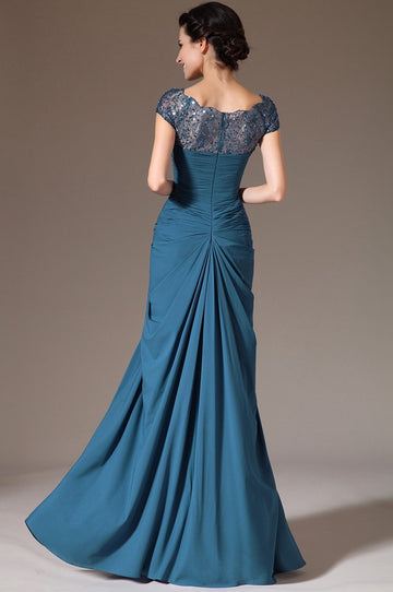 Ink Blue Chiffon Trumpet/Mermaid Mother Bridesmaid Formal Dress(BDJT1334)