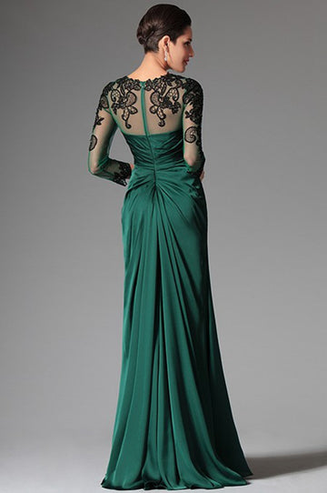 Dark Green Chiffon And Lace Trumpet/Mermaid 3/4 Length Sleeve With Split Front  Mother Bridesmaid Formal Dress(BDJT1338)