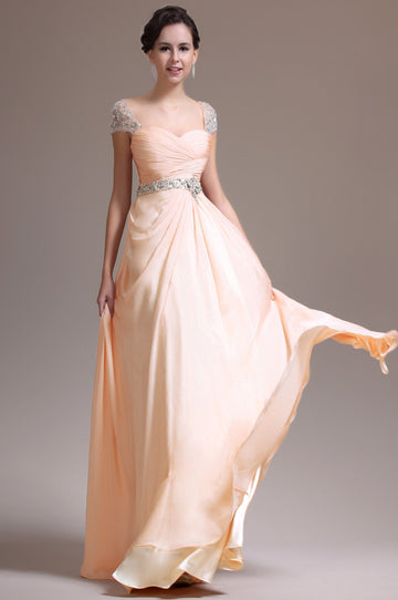 Pearl Pink 100D Chiffon A-line Sweetheart Short Sleeve Bridesmaid Formal Dress(BDJT1374)