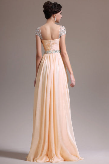 Pearl Pink 100D Chiffon A-line Sweetheart Short Sleeve Bridesmaid Formal Dress(BDJT1374)