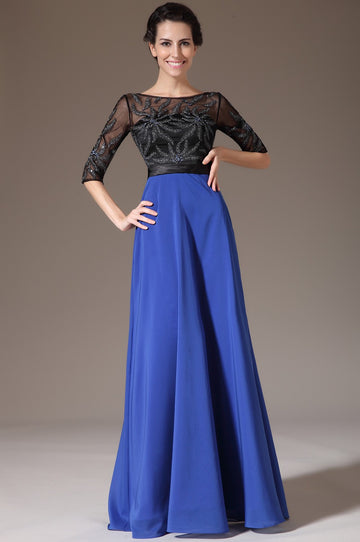 Royal Blue Chiffon And Lace A-line Half Sleeve Mother Bridesmaid Formal Dress(BDJT1393)