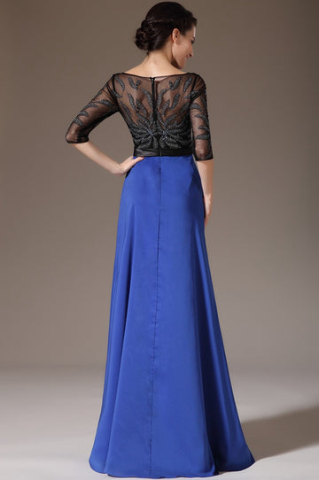 Royal Blue Chiffon And Lace A-line Half Sleeve Mother Bridesmaid Formal Dress(BDJT1393)