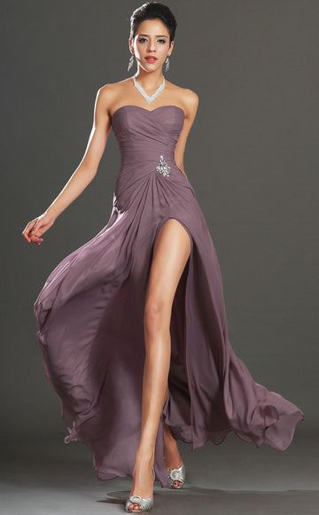 Dark Lilac 100D Chiffon A-line Sweetheart With Split Front Bridesmaid Formal Dress(BDJT1418)