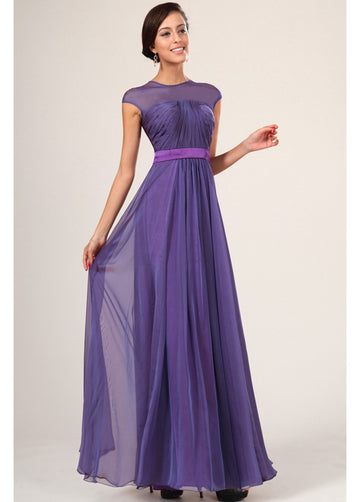 Regency Velvet Chiffon A-line Jewel Short Sleeve Bridesmaid Formal Dress(BDJT1424)