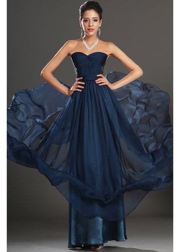 Dark Blue Velvet Chiffon A-line Sweetheart Bridesmaid Formal Dress(BDJT1425)